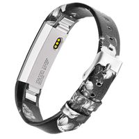 bayite Leather Bands Compatible with Fitbit Alta and Alta HR, Black/Gray Floral 5.5" - 8.1"