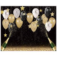 Allenjoy 10x8ft Fabric Black Golden Backdrops Party Decoration Happy Birthday Banner Favors Balloon Glitter Stars Champagne Bachelorette Party Background Supplies Baby Bridal Shower Photo Studio Props