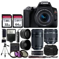Canon EOS Rebel SL3 Digital SLR Camera (Black) + EF-S 18-55mm & 55-250 mm Lenses + 58mm 2X Professional Telephoto & 58mm Wide Angle Lens + 32GB & 64GB Memory Card + Case + Tripod + Flash + Lens Band