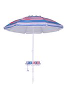 Copa 7ft. Polyester Beach Umbrella with Wind Vent, Steel Anchor Pole and Table, Red/Blue Stripe