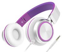 Girls Headphones, Honstek Foldable Lightweight On Ear Headphones for Kids Girls Boys, Wired Stereo Comfortable Headset Compatible with iPhone iPad PC Xbox Tablets MP4 (White/Purple)