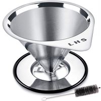 Pour Over Coffee Dripper Stainless Steel LHS Slow Drip Coffee Filter Metal Cone Paperless Reusable Single Cup Coffee Maker 1-2 Cup With Non-slip Cup Stand and Cleaning Brush ...
