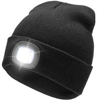 BO KAI LUN USB Rechargeable LED Beanie Cap, Lighting 4 LED Hands Free Flashlight, Easy Install Quick Release Headlamp Beanie, Unisex Winter Warmer Knit Cap Hat (Black)