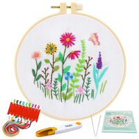 Caydo Full Range Embroidery Starter Kit with Pattern and Instructions, Embroidery Clothes with Floral Pattern, Plastic Embroidery Hoops, Color Threads and Tools (White)