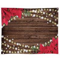 Funnytree 10x8ft Durable Fabric Christmas Red Poinsettia Flower Backdrop for Photography No Wrinkles Rustic Wood Floor Wedding Baby Birthday Party Background Floral Decorn Banner Photo Booth Props
