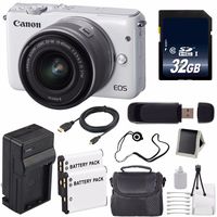 Canon EOS M10 Mirrorless Digital Camera with 15-45mm Lens (White) (International Model) + 32GB Memory Card