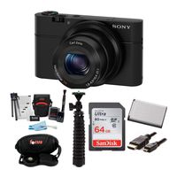 Sony Cyber-Shot DSC-RX100 Digital Camera with 10-Inch Spider Tripod and 64GB SDXC Accessory Bundle (Black)
