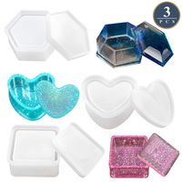 Box Resin Molds, Jewelry Box Molds with Heart Shape Silicone Resin Mold, Hexagon Storage Box Mold and Square Epoxy Molds for Making Resin Molds