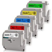 Absonic Tape Cassette MK221 MK-221 MK421 MK-421 MK521 MK-521 MK621 MK-621 MK721 MK-721 Label Compatible for Brother P-Touch PT65 PT85 PT-90 PTM95 LabelMaker (3/8" x 26', 9mm x 8m, Combo Set) - 5 Pack