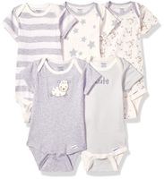 GERBER Baby 5-Pack or 15 Multi Size Organic Short Sleeve Onesies Bodysuits, Sheep 5 Pack, 0-3 Months