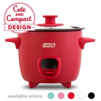 Dash DRCM200GBRD04 Mini Rice Cooker Steamer with Removable Nonstick Pot, Keep Warm Function & Recipe Guide, Red