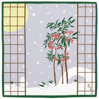 HAMAMONYO Furoshiki(20 in.) 'Coral Berry & Snow Rabbits'