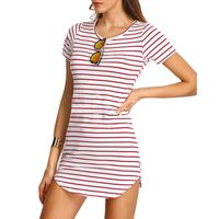 Fashion Stripe Dress LuluZanm Ladies Women Short Sleeve Striped Round Neck Loose Dress Pink