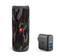 JBL Flip 5 Waterproof Portable Wireless Bluetooth Speaker Bundle with 2-Port USB Wall Charger - Camouflage