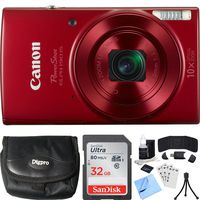Canon PowerShot ELPH 190 IS Red Digital Camera 64GB Card Bundle includes Camera, 64GB Memory Card, Reader, Wallet, Case, Battery, Mini Tripod, Screen Protectors, Cleaning Kit and Beach Camera Cloth