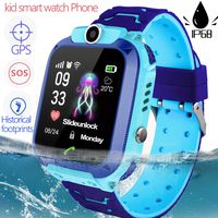 Kids Smart Watch Phone GPS Tracker SOS for Children Touch Screen Fitness Tracker Anti-Lost Camera Game Flashlight Alarm Clock Holiday Birthday (4 Blue(Waterproof Kid Watch Phone GPS))