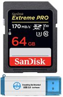 SanDisk 64GB SDXC Extreme Pro Memory Card Works with Canon EOS M3, M5, M6 Mirrorless Camera 4K V30 UHS-I (SDSDXXY-064G-GN4IN) with Everything But Stromboli 3.0 SD/Micro Card Reader
