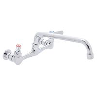 DuraSteel Commercial Duty Wall Mount Faucet - 8" Center with 10" Swing Nozzle Spout - Dual Lever Handles - Chrome Polished and Brass Constructed Body - NSF Approved