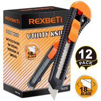 REXBETI 12-Pack Utility Knife, Retractable Box Cutter for Cartons, Cardboard and Boxes, 18mm Wider Razor Sharp Blade, Smooth Mechanism, Perfect for Office and Home use