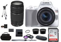 Canon EOS Rebel SL3 DSLR Camera (White) with 18-55mm Lens + EF 75-300mm f/4-5.6 III USM Lens (USA Warranty) Bundle, Includes: 64GB SDXC Class 10 Memory Card + Full Size Tripod + More