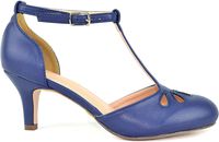 Chase & Chloe Kimmy-36 Women's Teardrop Cut Out T-Strap Mid Heel Dress Pumps (6.5 B(M) US, Navy PU Low)