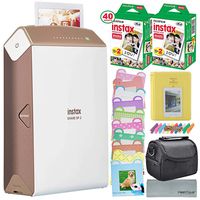 Fujifilm Instax Share Smartphone Printer SP-2 (Gold) w/ 40 Sheets Instax Mini Instant Film, Photo Album, Mini Photo Frames, Paper Photo Frame, Small Case. and FiberTique Microfiber Cleaning Cloth