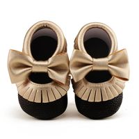 Delebao Infant Toddler Baby Soft Sole Tassel Bowknot Moccasinss Crib Shoes (3-6 Months, Black & Gold)