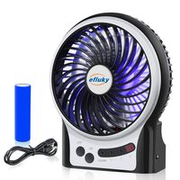 efluky 3 Speeds Mini Desk Fan, Rechargeable Battery Operated Fan with LED Light and 2200mAh Battery, Portable USB Fan Quiet for Home, Office, Travel, Camping, Outdoor, Indoor Fan, 4.9-Inch, Black