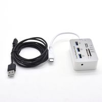 USB C SD Card Reader Type C 7 in 1 Hub for Micro SD/SDHC/SDXC/MS DUO/M2/T-Flash Memory Cards and USB 3.0 x3 Ports for Flash Driver and Charge Phones, include a 6 ft USB to Type C Cable for Smart Phone