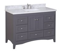 Abbey 48-inch Bathroom Vanity (Carrara/Charcoal Gray): Includes Italian Carrara Marble Top, Shaker Style Cabinet with Soft Close Drawers & Self Closing Doors, and Rectangular Ceramic Sink