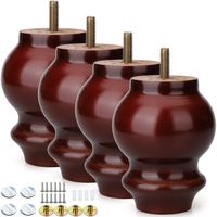 Alasdo Set of 4 Furniture Legs, 4 Inch Gourd Type Rubber Wood Legs for Furniture Coffee Finished Wood Legs for Sofa, Chair, Ottoman, Stool