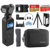 DJI Osmo Pocket Handheld 3 Axis Gimbal Stabilizer with Integrated Camera, Attachable to Android (USB-C), iPhone, Bundle with Expansion Kit, FotoPro UFO 2 Tripod, PolarPro Mount, 64GB SD Card, Case