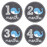 Pinkie Penguin Baby Monthly Stickers - Whale Theme - Baby Boy - 1-12 Months - Milestone Onesie Stickers - Month Stickers for Baby