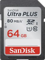 SanDisk Ultra Plus 64GB SDXC UHS-I Card - speed up to 80MB/s