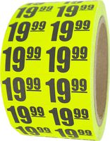 $19.99 In-Store Use Day-Glo Yellow Display Labels 3/4" x 1/2" - 1 Roll, 1000 Labels #MSLW3419 (Retail Price Stickers)