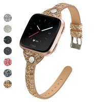 MEFEO Compatible for Fitbit Versa Bands, Bling Leather Slim Band Glitter Strap Wristband Replacment for Fitbit Versa/Versa 2/Versa Lite/Versa SE Women (Copper Gold)