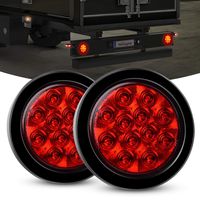 Nilight TL-18 2PCS 4" Round Red LED w/Surface Mount Grommet Plugs IP67 Stop Brake Turn Tail Lights for Truck Trailer RV Jeep, 2 Years Warranty