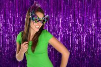 Purple Foil Fringe Tinsel 3 x 8 Feet Violet Metallic Curtains Pack of 4 Photo Booth Props Backdrop for Mermaid and Frozen Party Mardi Gras Bridal Shower Graduation Party Supplies