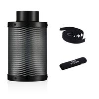 G-HYDRO 4 Inch Air Carbon Filter with Australia Virgin Activated Charcoal Prefilter Included Odor Control Scrubber for Grow Tent Indoor Plants Inline Fan, Reversible Flange 4 x 14 Inch 210 CFM, Black