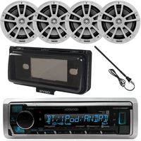 Kenwood KMR-M315BT MP3/USB/AUX Bluetooth Marine Boat Yacht Stereo Receiver Bundle Combo With 4 x Infinity 612m 6.5 2-Way Speakers + Scosche Waterproof Stereo Cover = Enrock 22 Radio Antenna
