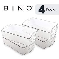 BINO Stackable Plastic Organizer Storage Bins, X-Large - 4 Pack - Pantry Organization and Storage Refrigerator Organizer Bins Fridge Organizer Freezer Organizer Pantry Organizer Pantry Storage