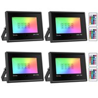 Onforu 4 Pack 20W Color LED Flood Lights, RGB LED Flood Light with Remote Control, IP66 Waterproof Outdoor Indoor Color Changing Floodlight, Dimmable Wall Washer Light for Party, Garden, Landscape