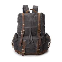 Vintage Oil Wax Canvas Backpack Men Waterproof Travel Laptop Male Backpack,Gray