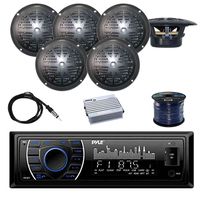 PYLE PLRMR27BTB Marine Bluetooth Receiver Stereo(Black) w/Pyle Waterproof Stereo Speakers (Black) (3-Pairs), Pyle 4 Chan.Marine Amp, Enrock EKMR2 Marine Antenna, Enrock Audio 50 Foot 16-G Speaker Wire