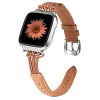 TOYOUTHS Leather Strap Compatible with Fitbit Versa/Versa 2/Versa Lite Bands for Women Men Slim Genuine Leather Replacement Versa Special Edition Wristbands Accessories Handmade Bracelet Light Brown