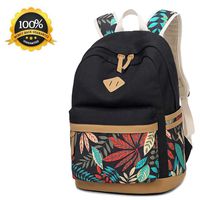 Lmeison Teens Girls Backpack, Canvas School Backapck Laptop Bag for 14 inch Laptop Travel Daypack Shoulder Bag Fashion Rucksack College Bookbag(Black)