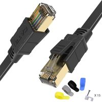 CableGeeker Cat 8 Ethernet Cable 30ft Shielded - Cat8 SFTP Flat Internet Cable (Upgraded 26AWG, 40Gbps, 2000Mhz) High Speed LAN Network Patch RJ45 Cable for Router, Modem, Gaming, Outdoor - Black