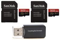 SanDisk 256GB Micro SDXC Extreme Pro Memory Card (2 Pack) Works with GoPro Hero 8 Black, Max 360 Cam U3 V30 4K A2 Class 10 (SDSDQXCZ-256G-GN6MA) Plus (1) Everything But Stromboli (TM) MicroSD Reader
