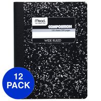 Mead Composition Notebooks, Comp Books, Wide Ruled Paper, 100 Sheets, 9-3/4 inches x 7-1/2 inches, Classic Black Marble, 12 Pack (72936)
