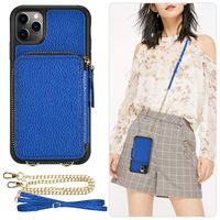 iPhone 11 Pro Max Wallet Case, ZVE iPhone 11 Pro Max Case with Credit Card Holder Zipper Wallet Crossbody Chain Leather Cover Bumper for Apple iPhone 11 Pro Max 6.5 inch - Navy Blue